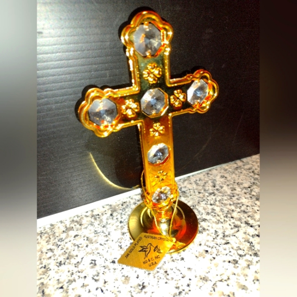 Cross - 24k Gold Plated Spectra Crystals by Swarovski Standing Studded Cross.